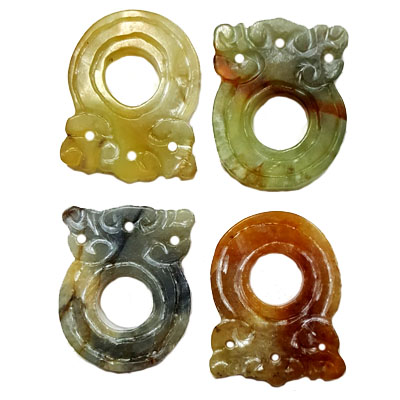 JADE SMALL PENDANT MONEY RING 26X32MM MULTI (4 PCS)